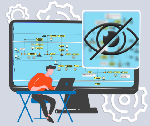 Как скрыть информацию на процессе в Visual Paradigm